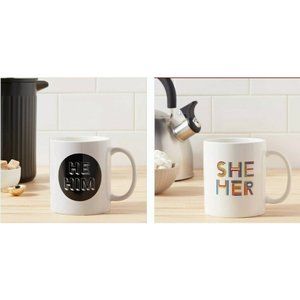 15 oz Stoneware He Him And She Her Mug Set